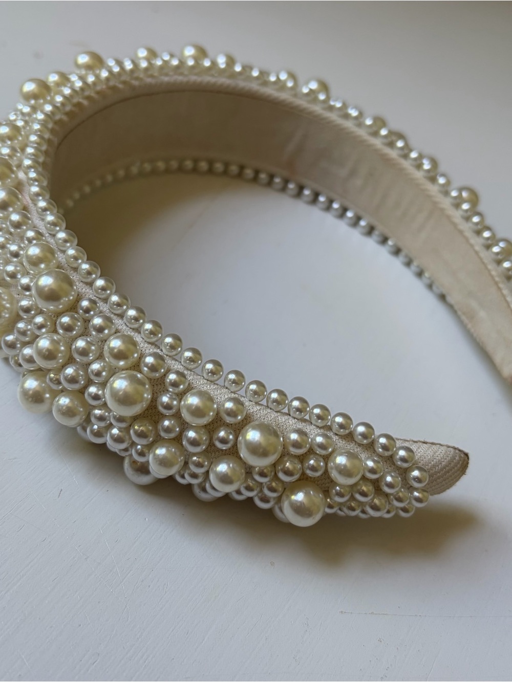 Ivory Pearl-Embellished Cream Bridal Headband - Picture 2 of 8